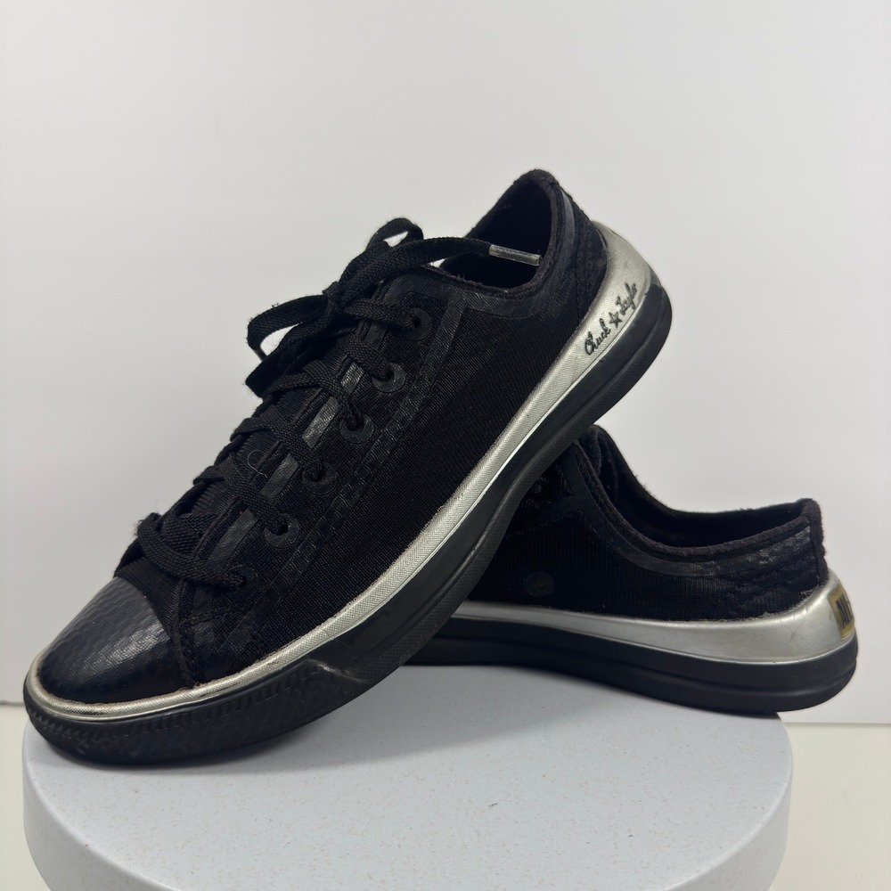 Converse Womens Sneakers Canvas Low Top Classic Casual Black Silver Size 7.5